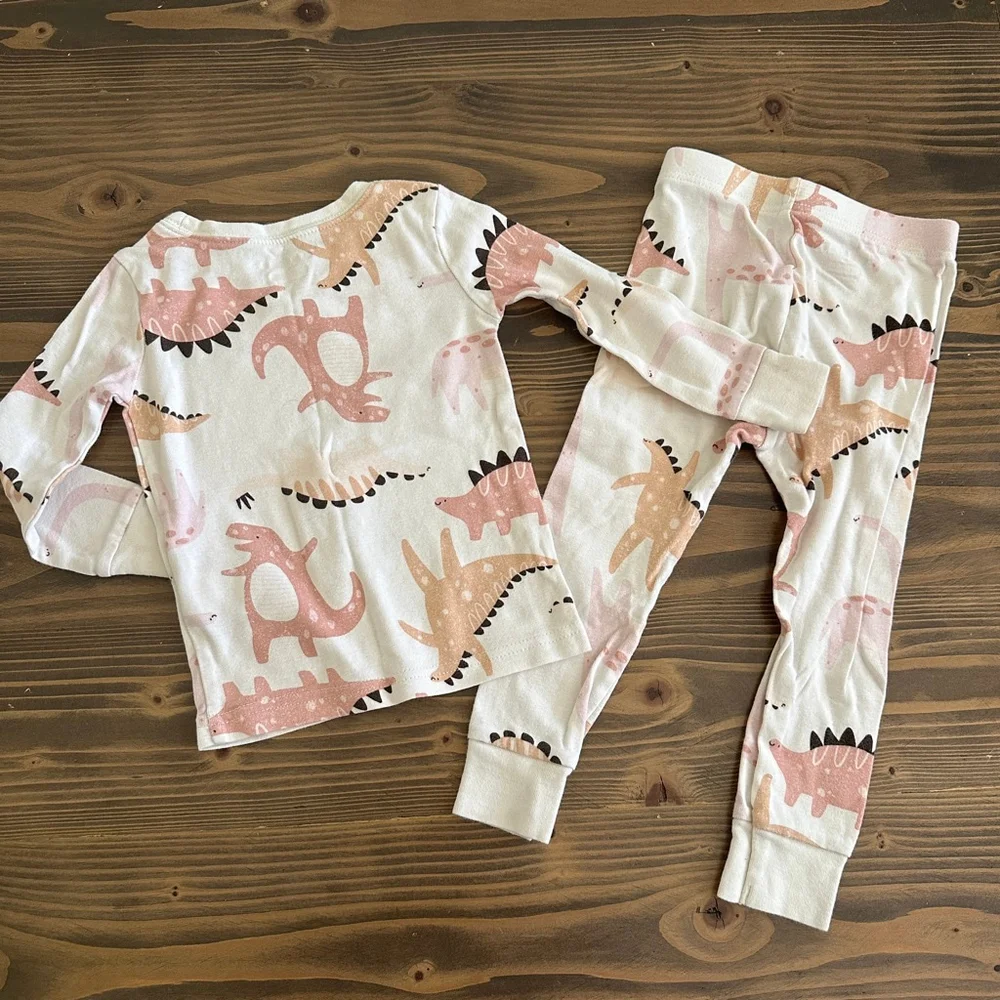 Girls Old Navy Dinosaur Print Pajama Set White Pink Size 2T